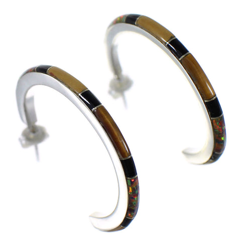 Authentic Sterling Silver Multicolor Southwest Post Hoop Earrings RX65604